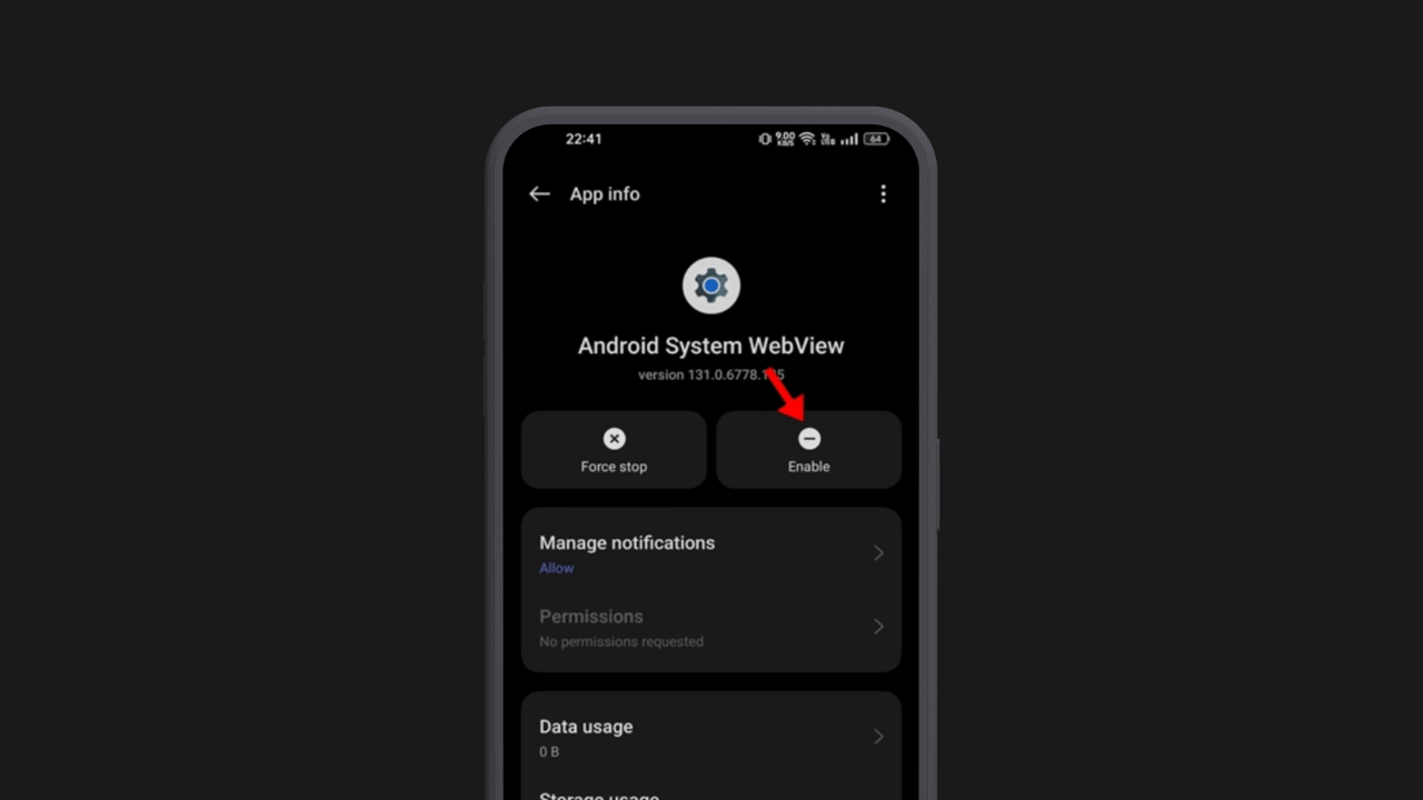 How to enable android system webview ollo page